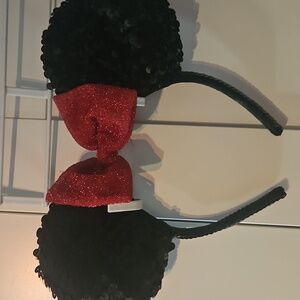 Disney Minnie Ears Sequin Black and Red Bow Kids Headband